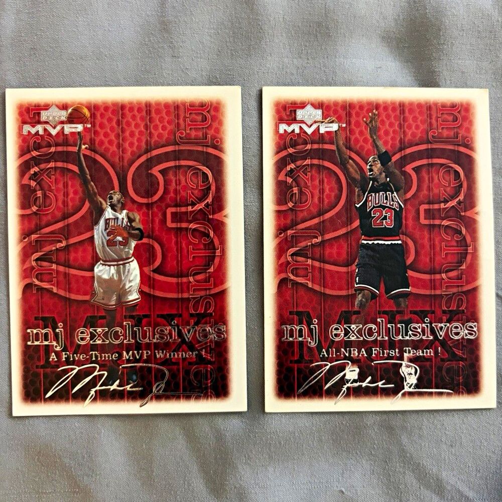 1999-00 Upper Deck MVP Michael Jordan MJ Exclusives Silver Script #187 #199 Lot